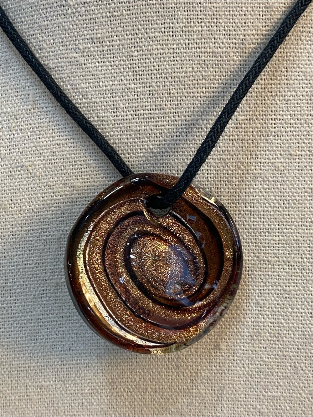Handmade Glass Swirl Pendant Necklace - Brown
